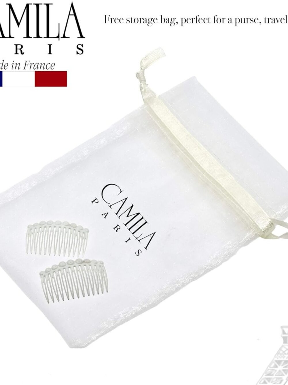 Paris /2 French Hair Side Comb Small Rounded, White French Twist Hair Combs Deco - Picture 6 of 8